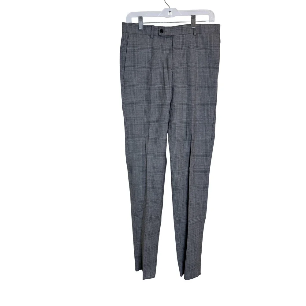 Ted Baker Pants Mens 31 Gray Plaid Wool‎ Blend Made in Italy Dress Trouser Slim